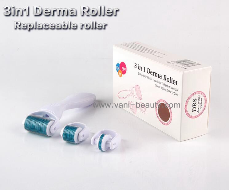 Factory Sell 4 in 1 Derma Roller Set 0.5mm, 1.0mm, 1.5mm Titanium Micro Needles w/Travel Case, 